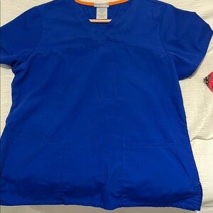 Scrubstar Royal Blue Scrub Top with Orange Trim